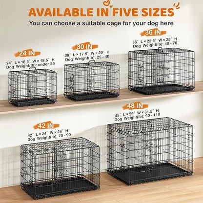 Yaheetech 30 inch Double Door Dog Crate w/Divider for Puppy, Collapsible Metal Dog Kennel with Removable Tray, Portable Travel Cage, Black