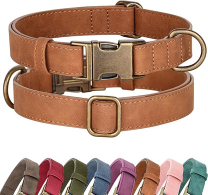 Didog Soft PU Leather Dog Collar, Stylish Quick Released Dog Collars for Small Dogs, Easy Clean Adjustable Pet Collar for Daily Walking, Light Brown, S Fit 10-15" Neck