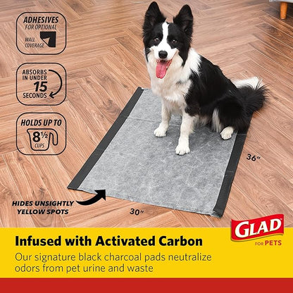 Glad for Pets Day to Night Activated Carbon Puppy Training Pads, Odor Control Disposable Dog Pads with Adhesive and Wall Protection, Leak Proof and Super Absorbent, 30 x 36 Inch, 24 Count - 6 Pack