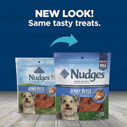 Blue Buffalo Nudges Jerky Bites Dog Treats, Made in the USA with Natural Ingredients, Bite-Sized Pieces, Chicken, 5-oz Bag