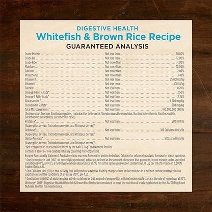 Wellness CORE Digestive Health Adult Dry Dog Food, Wholesome Grain Kibble, Sensitive Stomach, Natural, High Protein, Chicken Free, Whitefish and Brown Rice Recipe, 22 lb Bag