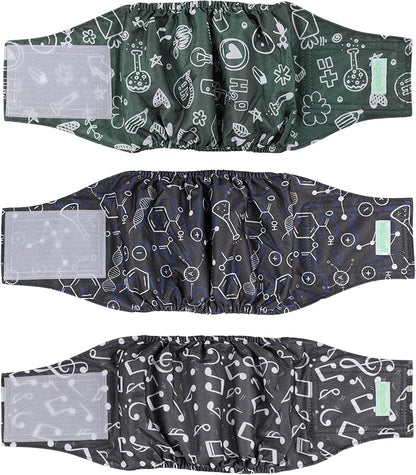 wegreeco Washable Male Dog Belly Band (Stylish Pattern)- Pack of 3 - Washable Male Dog Belly Wrap, Dog Diapers Male (Cool Design, Medium)