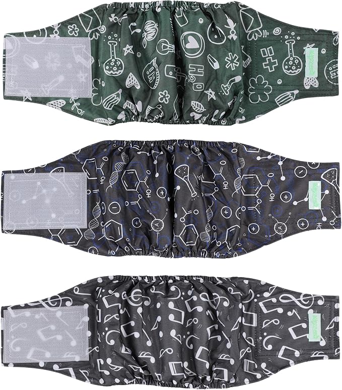 wegreeco Washable Male Dog Belly Band (Stylish Pattern)- Pack of 3 - Washable Male Dog Belly Wrap, Dog Diapers Male (Cool Design, Large)