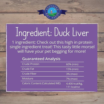 Shepherd Boy Farms Freeze Dried Dog and Cat Treats, Duck Liver, All Natural Single Ingredient Freeze-Dried Dog Treat & Snacks, Made in USA, High Protein, Essential Nutrition of Raw Food, 8oz