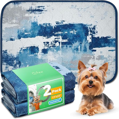 FXW Washable Pee Pads for Dogs, Leak-Proof & Non-Slip, Specifically Designed for 24inch Cages, 17" x 23" Rectangle, Tie-Dye Blue, 2 Packs