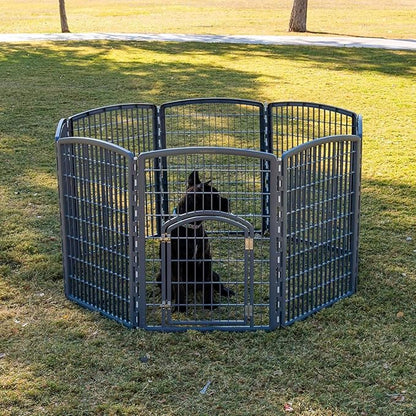 IRIS USA 34" 8-Panel Pet Dog Puppy Playpen with Door, Indoor/Outdoor Dog Pen, 63 x 63 x 34, Foldable, Customizable, Dark Gray