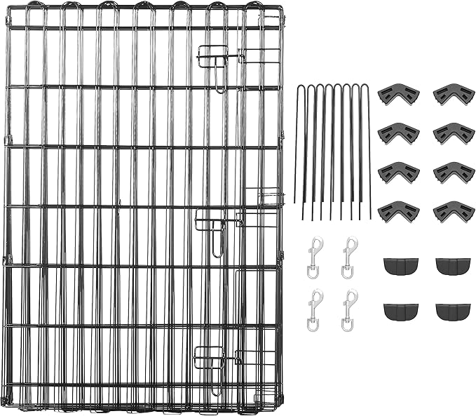 Amazon Basics Foldable Metal Exercise Dog Playpen, Indoor/Outdoor, Single Door, 8 Panels, 36 Inches, Medium, Black