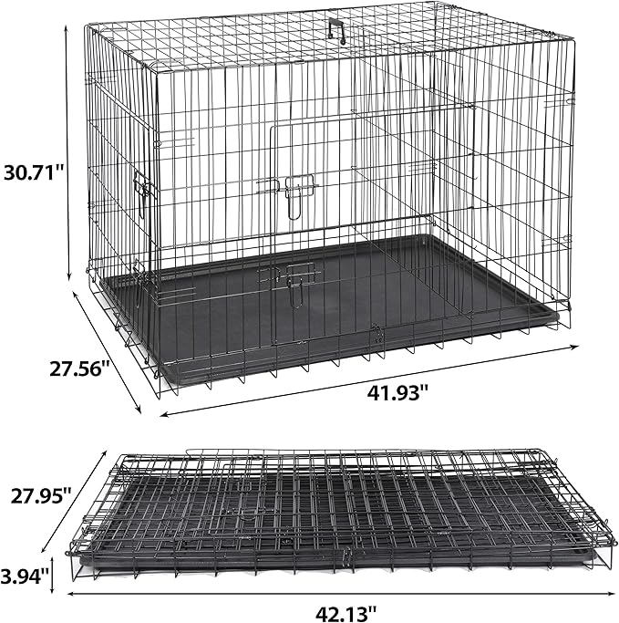ZENY 30/36/42 Inch Dog Crate Double Door Folding Metal Dog or Pet Crate Kennel with Tray and Handle