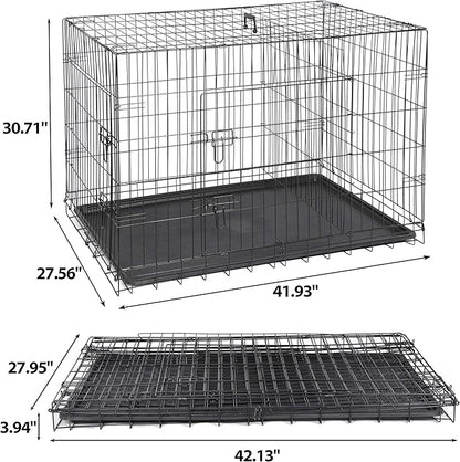 ZENY 30/36/42 Inch Dog Crate Double Door Folding Metal Dog or Pet Crate Kennel with Tray and Handle