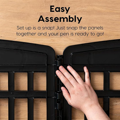 IRIS USA Dog Playpen with Door, 34” 8 Panel Pet Exercise Pen – Indoor Outdoor Puppy Play Pen, Portable Plastic Pet Fence for Small Medium Dogs, Foldable 63” x 63” x 34”, Black