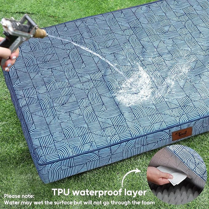 Outdoor Orthopedic Dog Bed for Extra Large Dogs, XL Waterproof Flat Pet Bed 44x32 Inch, Egg Crate Foam with Removable Washable Oxford Cooling Cover, White Blue