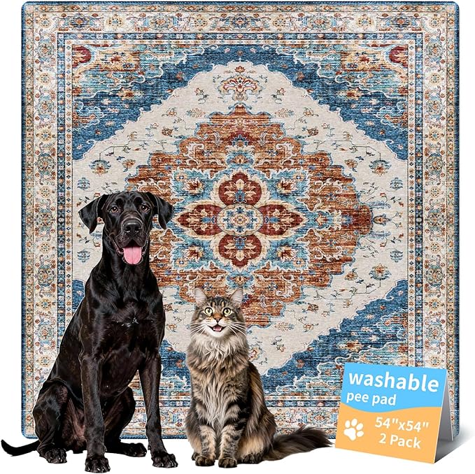 Washable Pee Pads for Dogs, Reusable Puppy Potty Training Pads, Ultra-Absorbent Thick Waterproof Leak-Proof Non-Slip Pads & Mat for Crate, Playpen, Floor, Whelping & Housebreaking , 2 Pack 54"x54"