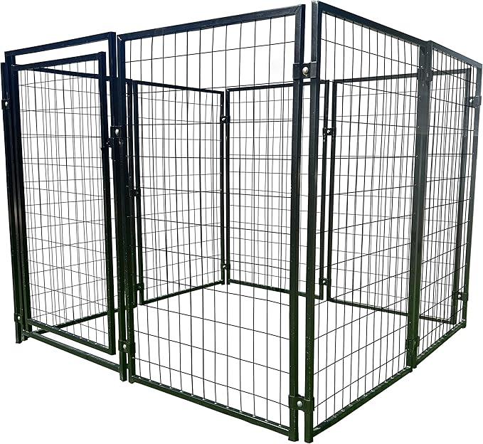 ALEKO Steel Dog Kennel Playpen | Indoor Outdoor Pen for Small/Medium/Large Puppy/Dog | 5'x5'x4' Large Galvanized Steel Kennel| Anti-Rust | Portable Travel Pet Kennel |(Black DK5X5X4SQ)