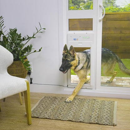 Power Pet Automatic ROLL UP Door by High Tech Pet Brand - Motorized Panel Rolls Up - Pet Operated - Remote App Control - 24/7 Exit & Entry Timers (Medium, Patio Regular - 75-80¼)