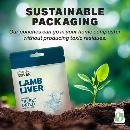 FOUR LEAF ROVER Lamb Dog Treats - Grass Finished New Zealand Lamb Liver - Raw Freeze Dried Single Ingredient, No Additives - Made in USA - 4 Oz Bag