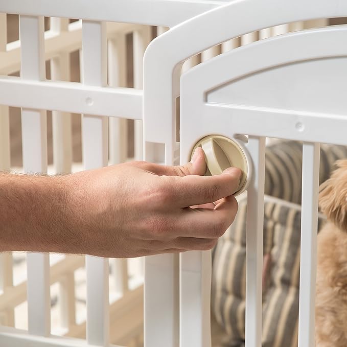 IRIS USA Dog Playpen with Door, 24” 6 Panel Pet Exercise Pen – Indoor Outdoor Puppy Play Pen, Portable Plastic Pet Fence for Small Medium Dogs, Foldable 61” x 61” x 24”, White