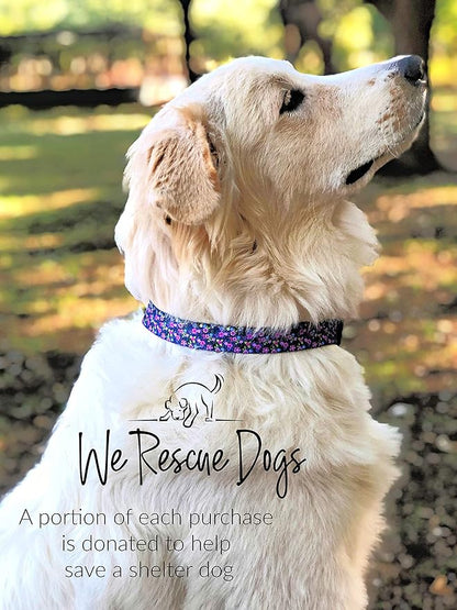 Lucky Love Dog, Matching Dog Collar & Leash Set for Female Dogs, Soft, Adjustable, Safe for Training and Walking, Black & Purple Floral Print, Primrose Combo, Large