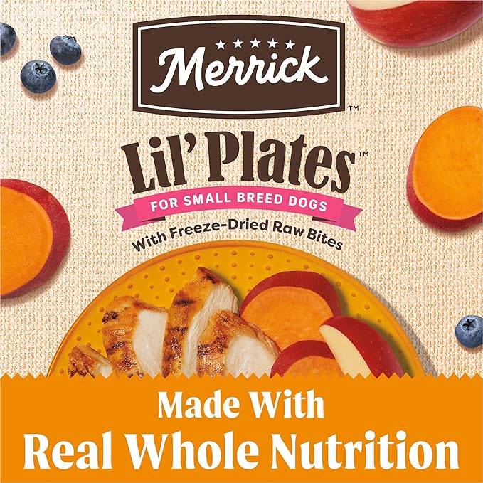 Merrick Lil’ Plates Grain Free Dry Dog Food For Small Dogs, Chicken And Sweet Potato Kibble With Raw Bites - 4.0 lb. Bag