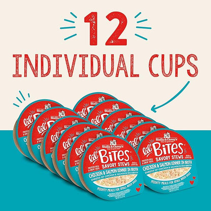 Stella & Chewy's Lil Bites Savory Stews for Small Breeds Chicken & Salmon Dinner in Broth,2.7 oz. Cups,(Pack of 24)