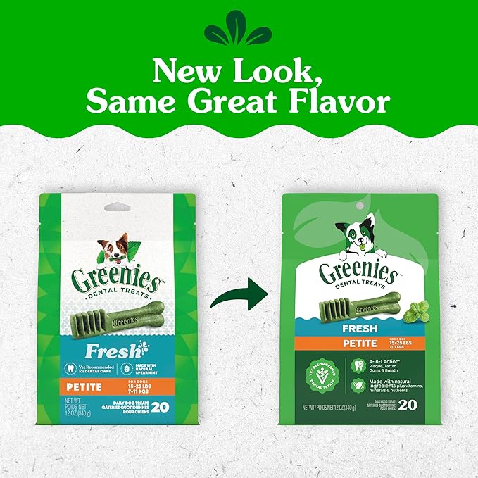 Greenies Veterinarian-Recommended Adult Natural Dental Dog Treats Petite Size, Fresh Flavor, 12 oz. Pack, 20 Count