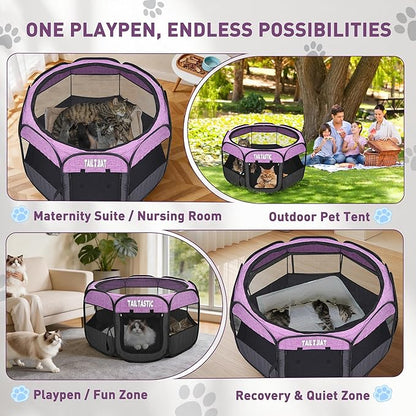 Portable Pet Playpen for Small Dogs & Cats, Foldable Puppy Safety Pen with Removable Zipper Top, Breathable Mesh Dog Delivery Room, Indoor Isolation Cage for Kittens/Rabbits (Purple, Small)