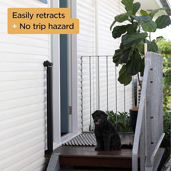 Hakuna Pets Indoor/Outdoor Paw Proof Retractable Dog Gate, 36.6" Tall Extends to 71" Wide, Black