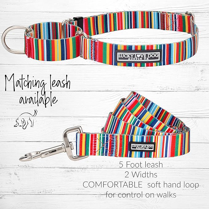 Lucky Love Dog Martingale Dog Collar - Adjustable, No-Slip, Durable, & Soft Webbing Collar for Male and Female Dogs Ideal for Training & Walking - Hippie, Medium