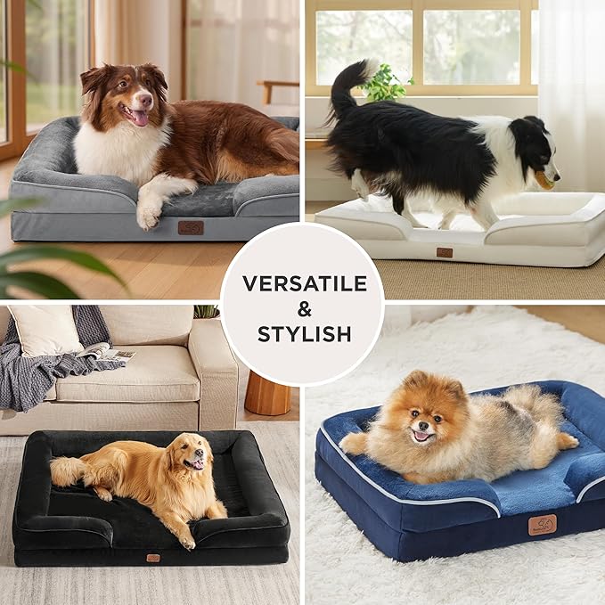 Bedsure Orthopedic Dog Bed Medium Size Dogs - Washable Medium Dog Cat Bed Waterproof, Comfort Pet Couch Sofa with Washable Removable Cover, Pets Bed with Nonskid Bottom, Ivory, 28"