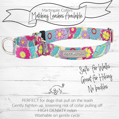 Lucky Love Dog Martingale Collar and Leash Set, Premium No Slip Martingale Collar for Dogs, Great for Whippets, Greyhounds, and More (Caroline, Small - Combo)