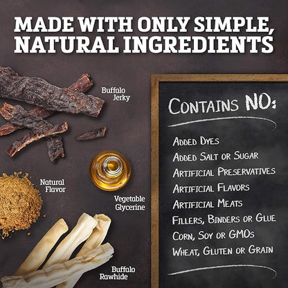 Buffalo Range Rawhide-Free Dog Treats – Natural Jerky Twists Made with Grass-Fed Buffalo – Hickory Smoked Flavor High Protein Chews for Dogs – Healthy Rawhide Alternative – 40 Count