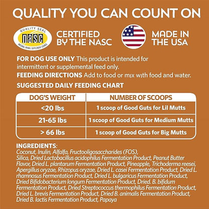 Fidobiotics Good Guts for Lil Mutts Probiotic for Dogs, Billions of CFUs, 11 Strains, 5 Digestive Enzymes, 2 Prebiotics, Digestive Gut Health for Dogs, Adult & Puppy Probiotics Supplements - Pack of 2
