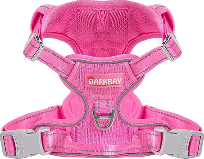 BARKBAY Dog Harness No Pull Mesh for Medium Dogs - Adjustable, Reflective, Comfortable, No Choke, Heavy-Duty - Perfect for Outdoor Training, Walking, and Hiking - Strong & Durable - M & Pink Mesh