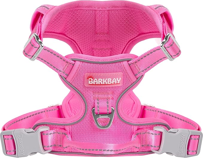 BARKBAY Dog Harness No Pull Mesh for Large Dogs - Adjustable, Reflective, Comfortable, No Choke, Heavy-Duty - Perfect for Outdoor Training, Walking, and Hiking - Strong & Durablee - XL & Pink Mesh