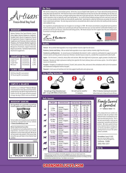 Grandma Lucy's Artisan Dog Food, Grain Free and Freeze-Dried - Artisan Venison, 10Lb Bag