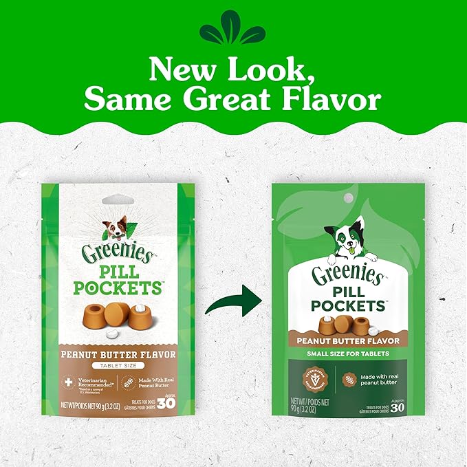 Greenies Pill Pockets for Dogs Small Size, Tablet Pill Treats for Dogs, Peanut Butter Flavor, 3.2 oz. Pouch
