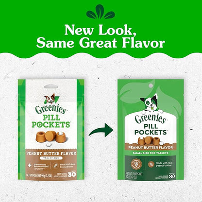Greenies Pill Pockets for Dogs Small Size, Tablet Pill Treats for Dogs, Peanut Butter Flavor, 3.2 oz. Pouch