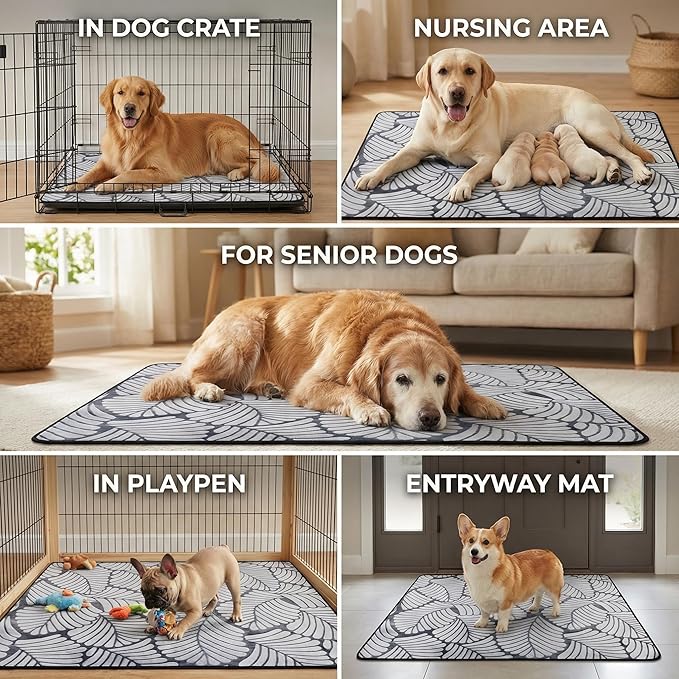 Qeils Reusable Puppy Pads, Washable Pee Pads for Dogs, Extra Large Waterproof Non Slip Wee Wee pad, Absorbent and Leakproof Training Mats for Potty, Crate, Playpen, Bed, Sofa, 63"x 63"