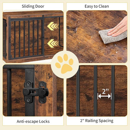 Hzuaneri 78" Dog Crate Furniture for 2 Dogs, Double Dog Cage with Divider, Wooden Heavy Duty Dogs Kennel, Pet Cage with Barn Door, TV Stand for Large Small Medium Dogs, Rustic Brown DFC83701BV1
