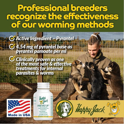 Happy Jack Liqui-Vict 2X Liquid Dog Dewormer for Large, Medium & Small Breeds (2 oz), Wormer Removes Roundworms & Hookworms, for Puppies to Seniors to Lactating Moms
