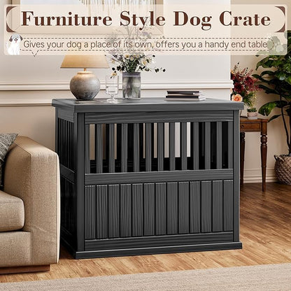 Fancyango 40-Inch Heavy Duty Dog Crate Furniture Lockable Indoor Outdoor Kennel & End Table for Small/Large Dogs Decorative Plastic Pet Cage in Black