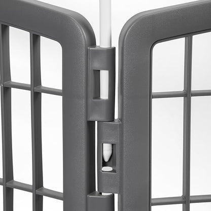 IRIS USA 34'' Pet Playpen 2 Panel Add-On with Connecting Rods, Dog Playpen, Small Medium Large Dogs, Heavy-Duty Molded Plastic, Rust-Free, Non-Skid Rubber Feet, Easy Assemble, Customizable, Gray