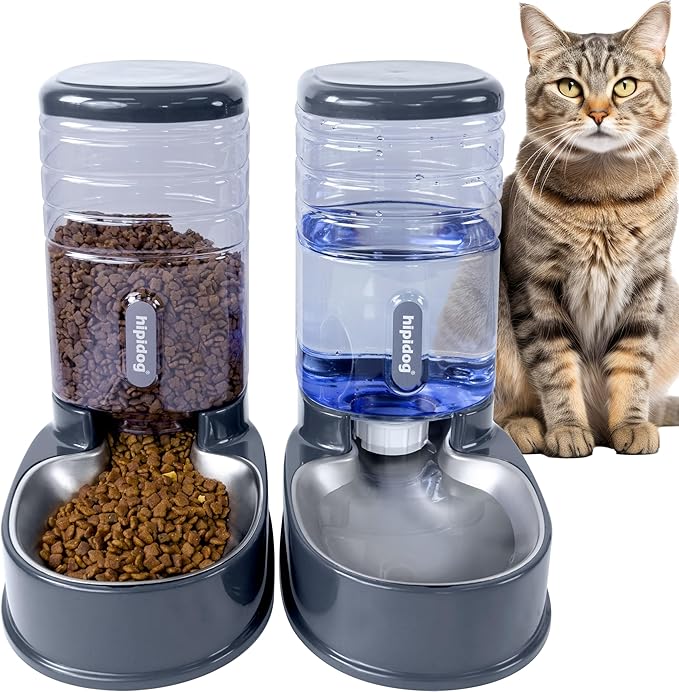 UniqueFit Cats Dogs Automatic Food Feeder and Water Dispenser Set 3.8L with Stainless Steel Bowl
