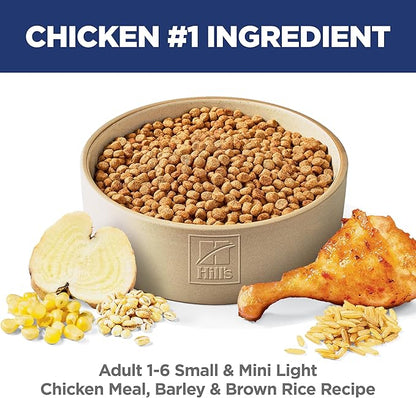 Hill's Science Diet Adult 1-6 Light Small & Mini Dry Dog Food, Chicken Meal & Barley, 15.5 lb. Bag