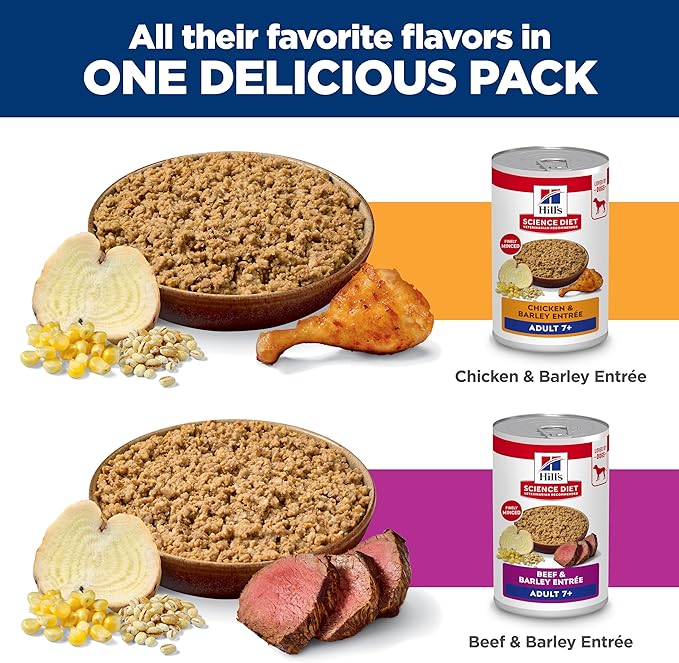 Hill's Science Diet Adult 7+ Wet Dog Food Variety Pack, Chicken & Beef, 13 oz. Cans, 12-Pack