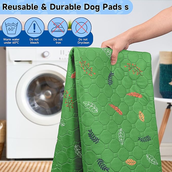 Sunheir Washable Pee Pads for Dogs 2-Pack Reusable Puppy Pads Pet Training Pads, Waterproof Dog Pee Pads for Crate, Whelping Pad, Non-Slip Protects Against Urine Leakage (Leaves - Green, 31x36)