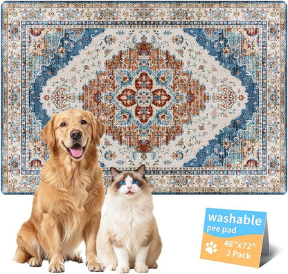Washable Pee Pads for Dogs, Reusable Puppy Potty Training Pads, Ultra-Absorbent Thick Waterproof Leak-Proof Non-Slip Pads & Mat for Crate, Playpen, Floor, Whelping & Housebreaking , 2 Pack 48"x72"