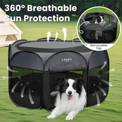 Love's cabin Pet Puppy Dog Playpen, Small Dog Tent Crates Cage Indoor/Outdoor, Portable Playpen for Cat, Foldable Pop Up Dog Kennel Playpen with Carring Case, Removable Zipper Top, Dark Grey