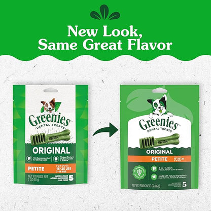 Greenies Veterinarian-Recommended Adult Natural Dental Dog Treats Petite Size, Dog Dental Chews, Original Flavor, 3 oz. Pack, 5 Count