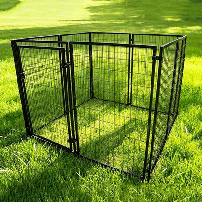 ALEKO Steel Dog Kennel Playpen | Indoor Outdoor Pen for Small/Medium/Large Puppy/Dog | 5'x5'x4' Large Galvanized Steel Kennel| Anti-Rust | Portable Travel Pet Kennel |(Black DK5X5X4SQ)
