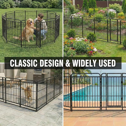 Dog Playpen Outdoor 12 Panels 40'' Rustproof Metal Dog Fence with Gate Small Medium Portable Large Dog Play Pen 27FT 90 sq ft for RV Camping, Trips, Play Yard